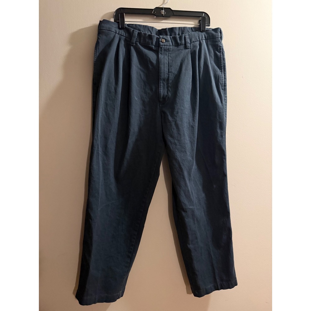 Y2K Mens Pleated Chino Pants 38x30 Blue Cotton Stretch Straight Leg